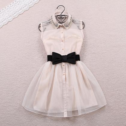 Bow Pearl Diamond Vest Dress Slim Little Dress