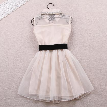 Bow Pearl Diamond Vest Dress Slim Little Dress