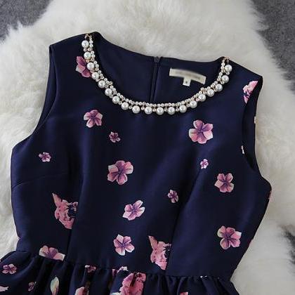 Pearl Printing Sleeveless Dress