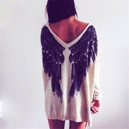 Angel Wings Pattern Knit Shirt Gd