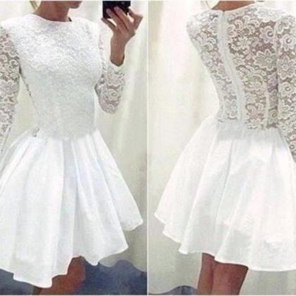 White Long Sleeved Lace Dress Vbbx