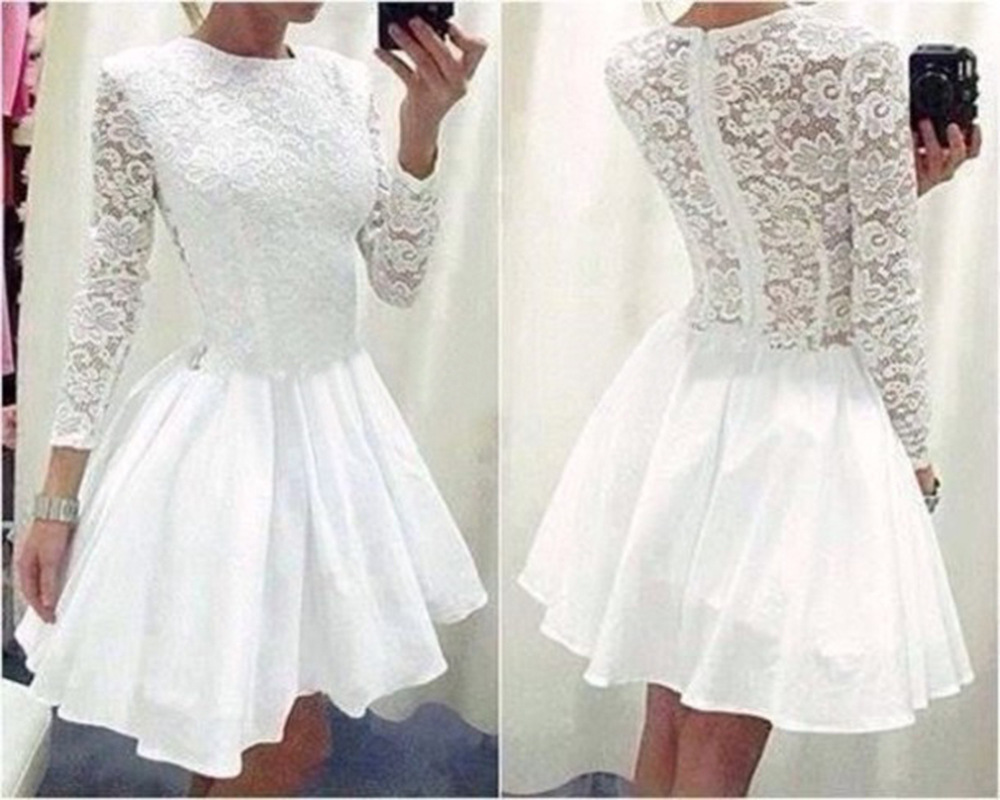 White Long Sleeved Lace Dress Vbbx